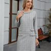 41rrtExngrL.jpg Women's Long Sleeve Tweed Mini Dress Business Work Short Dress Elegant Cute Party Dresses
