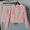 41rsHZq1zqL.jpg Women Crop Top Woolen Short Jacket Coat Mini Skirts Sets Pink Two Piece Suits