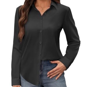 41s-0-wmN6L.jpg Women's Stain Shield Dress Shirts Wrinkle Free Long Sleeve Shirts Solid Work Business Button Down Shirts