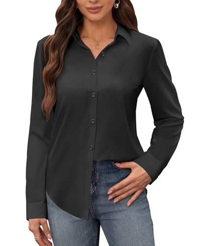 41s-0-wmN6L.jpg Women's Stain Shield Dress Shirts Wrinkle Free Long Sleeve Shirts Solid Work Business Button Down Shirts