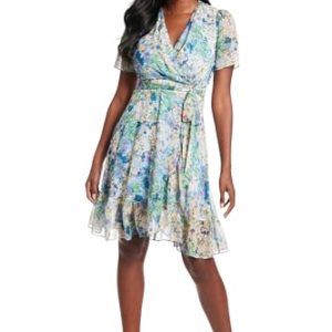 41sBnMbh6vL.jpg Women's Faux Wrap Dress with Ruffle Skirt Occasion Shower Office Career