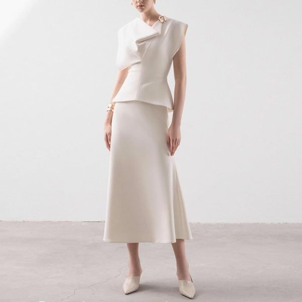 41sCUhbkq8L.jpg Women's Skirt Suit Summer French White Sleeveless Top Classic Casual Skirt 2 Piece Set for women