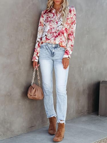 Blouses for Women Aesthetic Button Down Shirts Long Sleeve Dressy Casual Floral Tops Fall Outfits for Women 2025 Trendy