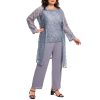 41t2NXhZChL.jpg Plus Size Elegant Mother of The Bride Pant Suits Chiffon Pant with Women's Tank Top and Sequin Lace Jacket Evening Gown