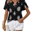 41tJw92HaHL.jpg Womens Summer Tops Boho Short Sleeve Business Casual Blouses Button Down Floral Shirts Fashion Beach Vacation Clothes