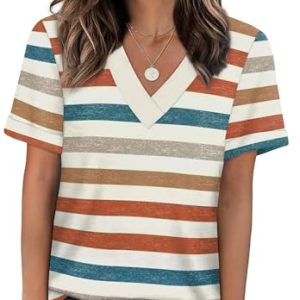 41tmS308L.jpg Womens Summer Tops Short Sleeve Basic Casual V Neck T Shirts Trendy Fashion 2025