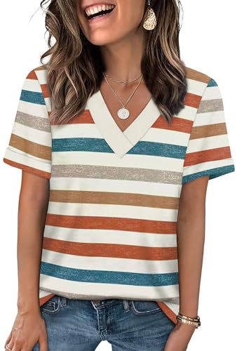 41tmS308L.jpg Womens Summer Tops Short Sleeve Basic Casual V Neck T Shirts Trendy Fashion 2025