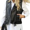 41u9g2GiivL.jpg Women Lapel Sleeveless Motorcycle Jacket Zip Up Waistcoat PU Leather Vest with Belt Black