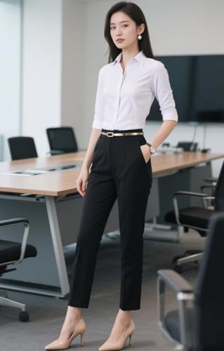 41uUpghJfL.jpg Women's 3/4 Sleeve Formal Work Wear White Button Down Shirt