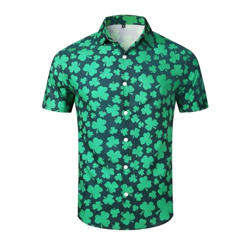 41vJYmIQVL.jpg Mens St. Patrick's Day Shirt Hawaiian Shirts for Women Irish Clover Printed Casual Short Sleeve Button Beach Top Costume