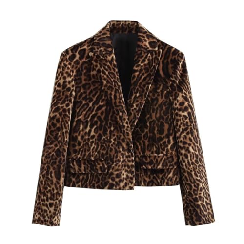 41vuQS71EoL.jpg Women's Leopard Suit Casual Peak Lapel Jacket and Skirt Two Pieces Set