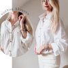 41vx0lXcW-L.jpg Womens Linen Button Down Shirt Casual Long Sleeve Cotton Blouse Loose Fit Collared Work Gauze Tops with Pocket