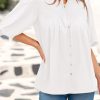 Women's 2025 Summer Short Lantern Sleeve Tops Loose Fit Button Down Shirt Pleated V Neck Blouses Trendy Clothes