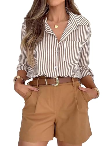 Striped Button Down Shirts for Women Dress Shirts Long Sleeve Casual Collared Office Work Shirt with Pocket