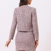 2 Piece Tweed Plaid Skirt Set for Women's Business Collarless Blazer and Mini Skirt Suit Sets