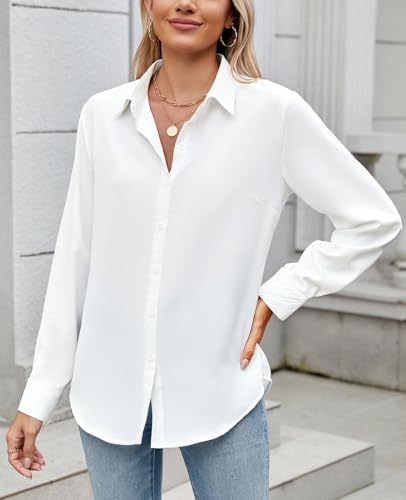 41xm655lXmL.jpg Womens Long Sleeve Button Down Shirt Ultra-Soft Stretch Wrinkle-Free Work Casual Business Office Blouse