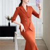 41xxDMQixL.jpg Women's Spring and Summer Solid Lapel Double-Breasted Half-Sleeved Suit Skirt Set