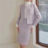 41zHhqtzALL.jpg Women Purple Tweed Jacket + Skirt Suit Set Fringed Jacket Woolen Coat Autumn/Winter 2-Piece Set