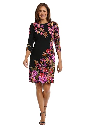 41zb7PjZoiL.jpg Women's Crew Neck Knee Length 3/4 Sleeve Cascade Print Occasion Event Office Polished Chic Dress