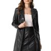 41zp2nY-9GL.jpg Faux Leather Long Jacket for Women's Notched Lapel Collar PU Trench Coat