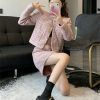 41zpmCL2EHL.jpg Women Crop Top Woolen Short Jacket Coat Mini Skirts Sets Pink Two Piece Suits