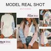 51-eOVmXqyL.jpg Womens Color Block Button Down Shirts Long Sleeve Oversized Boyfriend Blouses Tops