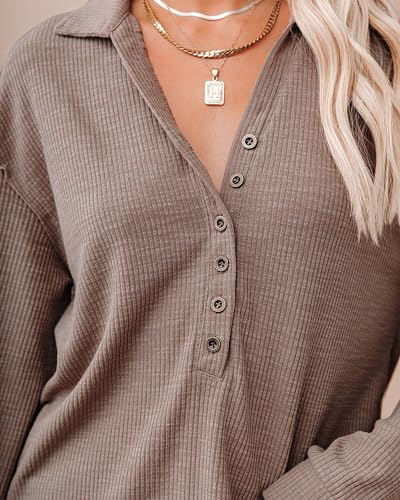 51-s6y7HTsL.jpg Women Casual Button Down Fall Blouses 2025 Long Sleeve Solid Business Work Tops Cute Relaxed Fit Shirts