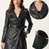 510-JZzDgQL.jpg Faux Leather Long Jacket for Women's Notched Lapel Collar PU Trench Coat