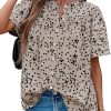 510FfLczNOL.jpg Womens Tops Summer Boho Floral Short Sleeve Button Down Shirts Crewneck Loose Vacation Dressy Casual Work Blouses