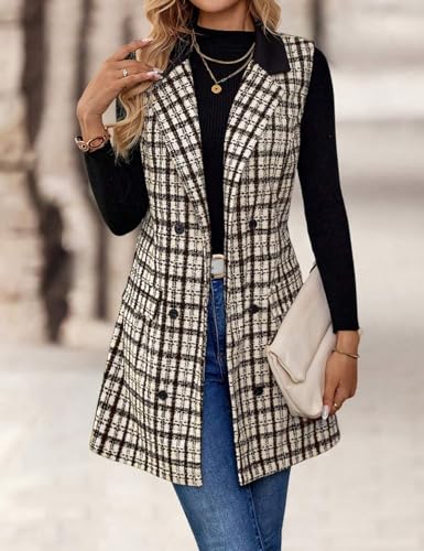 510Uu3vvOpL.jpg Womens Long Tweed Vest Fall Winter Sleeveless Blazer Jackets Trench Coat