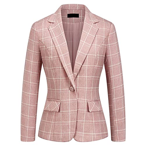 510VMhA4aDL.jpg Women's 2 Piece Business Plaid Suit Set Office One Button Slim Fit Blazer with Pant