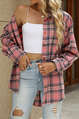 512ZWCDq6zL.jpg Womens Button Down Flannel Shirts Long Sleeve Plaid Shackets Business Casual Blouse Top