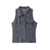 512zpNIsVwL.jpg Retro Sleeveless Vest Waist Denim Wide Leg Pants Twopiece Suit for Women