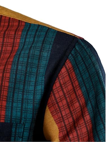 5137hhrTZVL.jpg Men's Cotton Linen Vintage Pattern Printed Old Style Shirt Casual Short Sleeve Button Down Retro Shirts