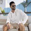 513ye4rjN7L.jpg Men Cotton Linen Long Sleeve Button Down Shirt Summer Casual Hawaiian Beach Tops Lightweight Fashion Hoodies