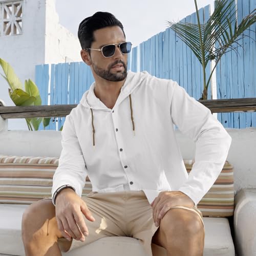 513ye4rjN7L.jpg Men Cotton Linen Long Sleeve Button Down Shirt Summer Casual Hawaiian Beach Tops Lightweight Fashion Hoodies