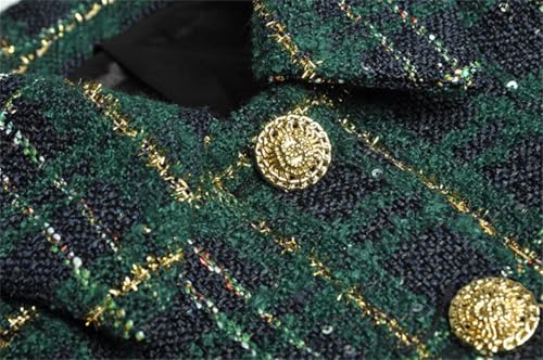 51475aEhsqL.jpg Women Winter Plaid Tweed Skirts Suit Bow Beading Long Sleeve Jacket Tassel Skirt 2 Pieces Set