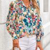 5152uFSvmuL.jpg Women's Floral Blouses Dressy Casual V Neck Button Down Shirts Lantern Long Sleeve Boho Chiffon Fall Tops 2025
