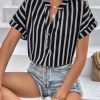 516I8fxpWcL.jpg Womens Shirts Dressy Casual Summer Batwing Sleeve Shirt Trendy V Neck Button Down Striped Tops and Blouses