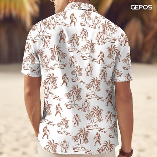 51792SADbmL.jpg Bigfoot Print Hawaiian Shirt, Tropical Sasquatch Casual Button Shirt, Summer Monster Unique Shirt, Birthday Gifts