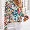 517M8YLKkbL.jpg Women's Floral Blouses Dressy Casual V Neck Button Down Shirts Lantern Long Sleeve Boho Chiffon Fall Tops 2025