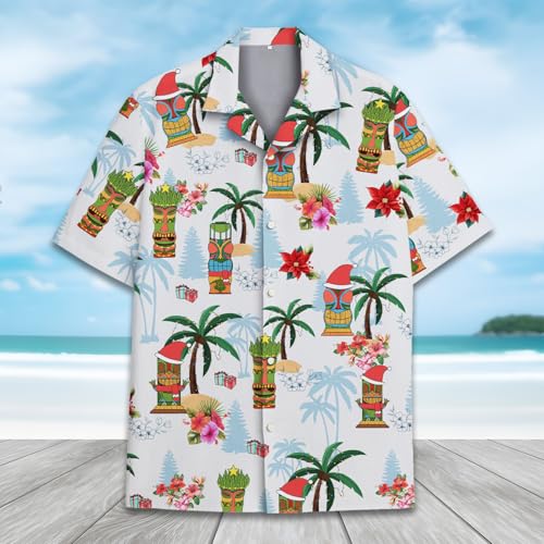 Holiday Hawaiian Shirt for Men Women Christmas Hawaiian Shirts Festive Summer Beach Short Sleeve Button Down
