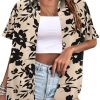 519hLDpYhEL.jpg Women's Summer Hawaiian Shirts Floral Short Sleeve Button Down Shirts Hawaii Tropical Beach Tops Outfits