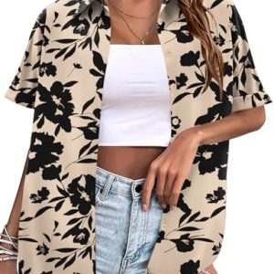 519hLDpYhEL.jpg Women's Summer Hawaiian Shirts Floral Short Sleeve Button Down Shirts Hawaii Tropical Beach Tops Outfits