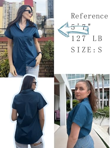 519zy4598aL.jpg Women's Button Down Shirts Short Sleeve Casual Oversized Shirts Loose Collared V Neck Blouses