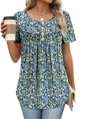 51ABQa6u6zL.jpg Womens Summer Tunic Tops Button Down Shirts Short Sleeve T-shirts Beach Vacation Clothes Spring S-3XL