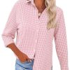Womens Long Sleeve Button Down Shirts Casual Loose Fit Cotton Collared Blouses