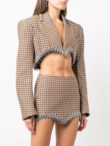 Women's Skirt Suit Spring Summer Cropped Casual Blazer High Waist Skirt 2 Piece Set for Women