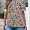 51Dm7KR71L.jpg Womens Tops Summer Boho Floral Short Sleeve Button Down Shirts Crewneck Loose Vacation Dressy Casual Work Blouses
