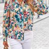 51ErFjJRAuL.jpg Women's Floral Blouses Dressy Casual V Neck Button Down Shirts Lantern Long Sleeve Boho Chiffon Fall Tops 2025